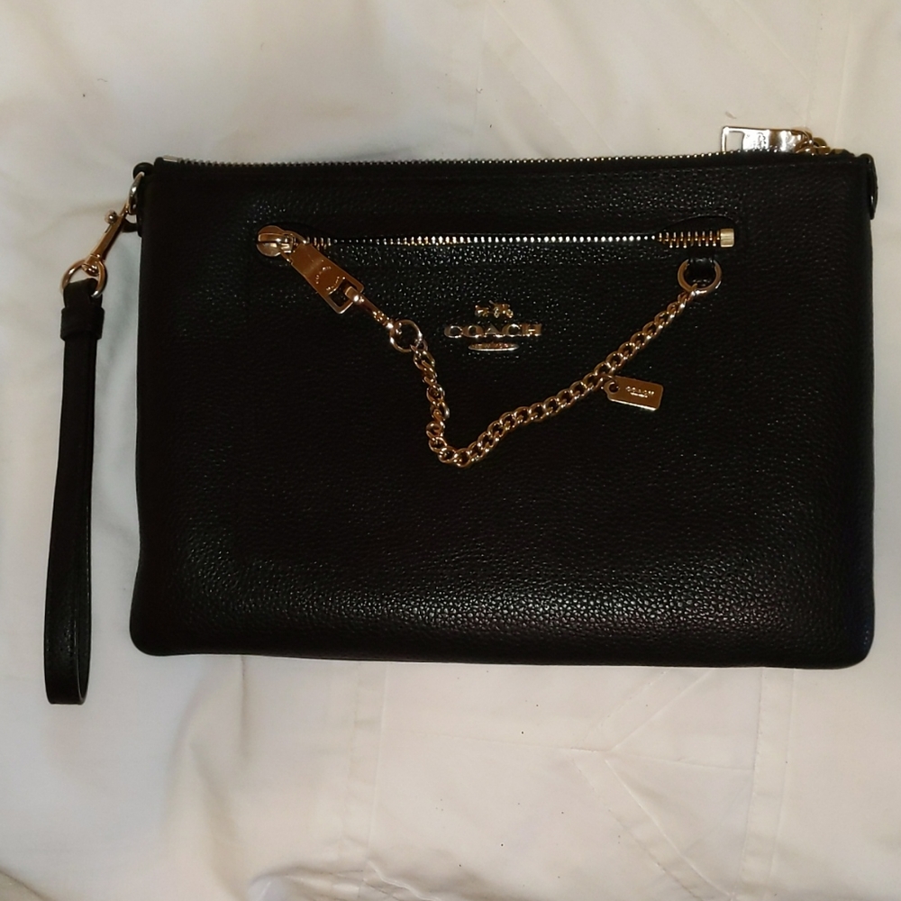 Authentic Coach Black Leather Wristlet